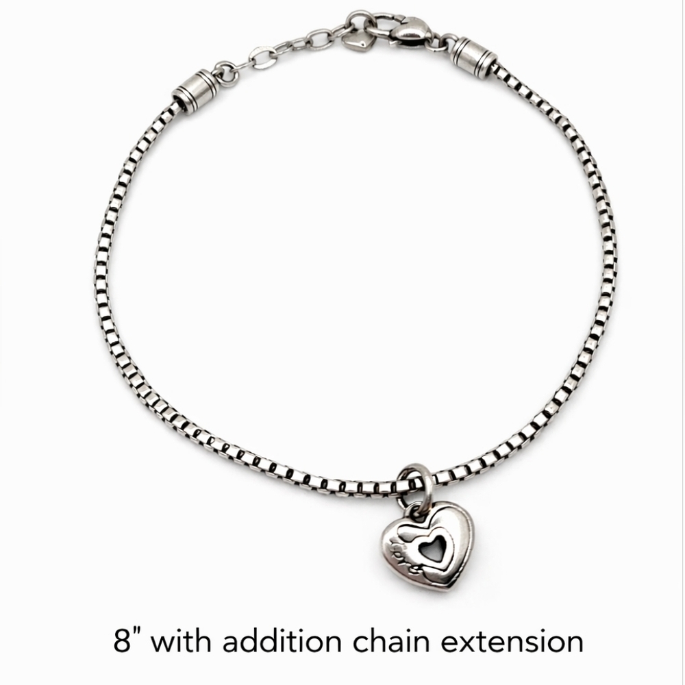 Brighton Silver Plated Heart Charm Bracelet Box Chain 8 Inch Chain - Picture 2 of 3